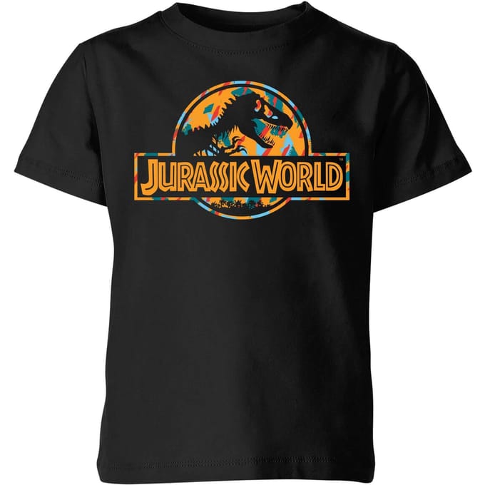 Jurassic Park Logo Tropical Kids' T-Shirt - Black - 122/128 (7-8 jaar)
