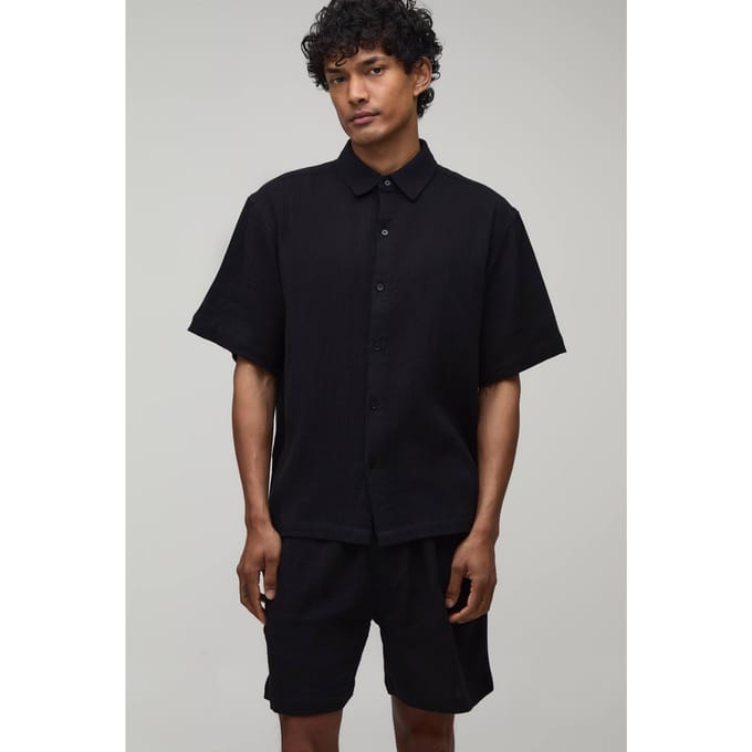 Katoenen Gaas Oversized Shirt & Baggy Short Set | Black | Size Medium