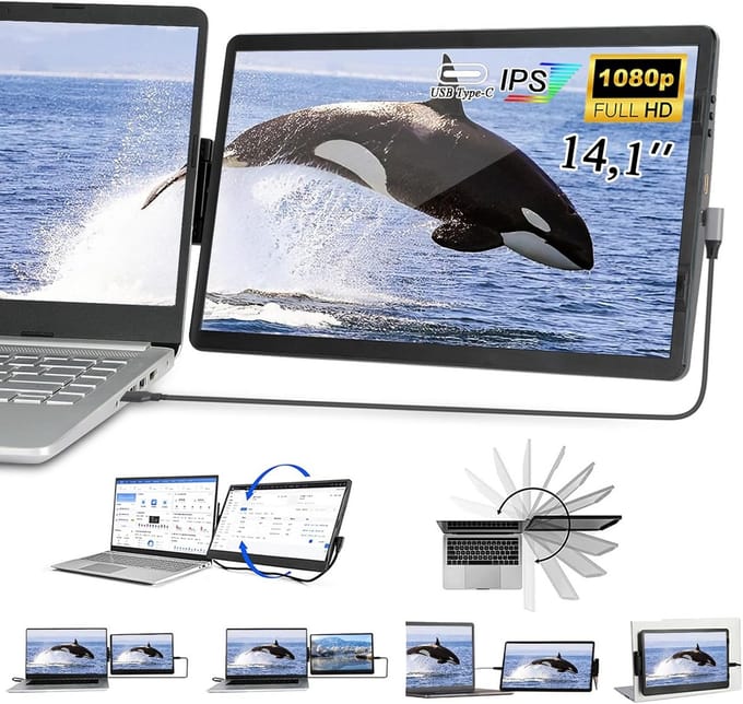 Draagbaar Full HD IPS Dual Monitor 14,1 Inch voor Laptop PC Mac