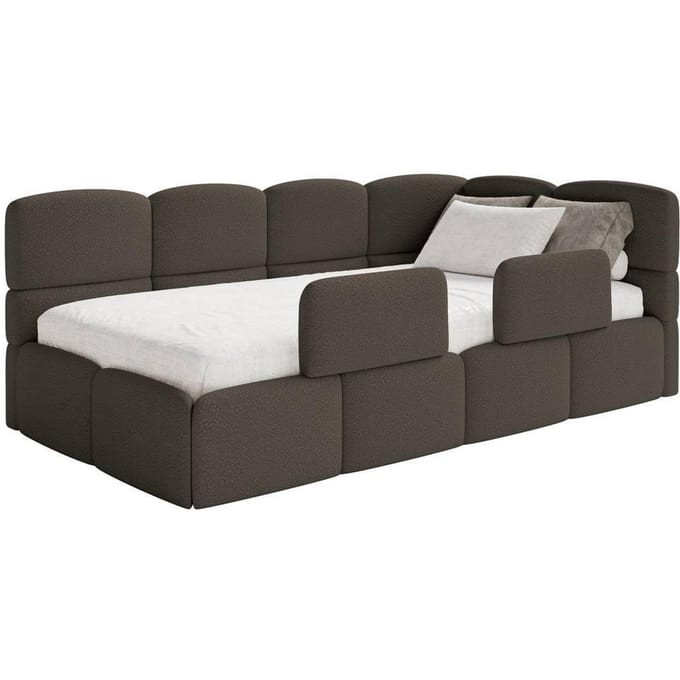 Jeugdbed Chloe rechts bouclé 90x200 met opbergruimte en rails | NADUVI Collection