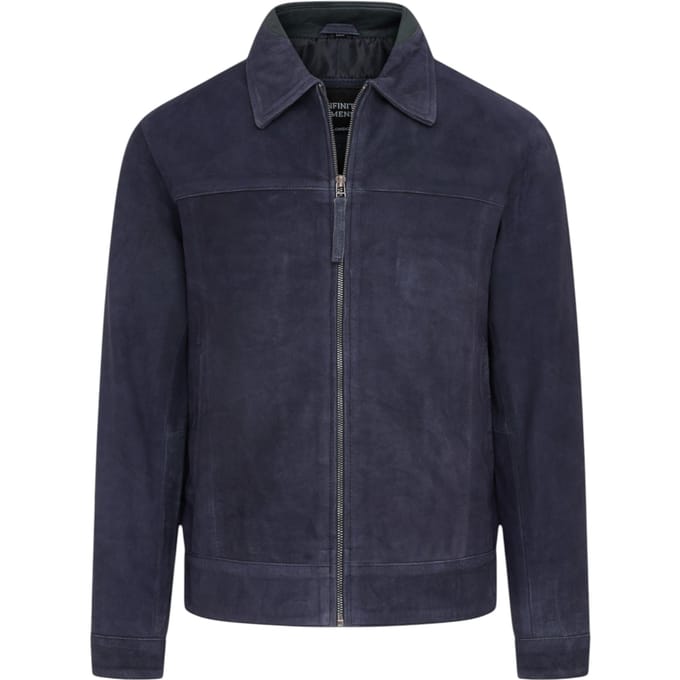 Mannen marineblauwe geitensuède leren Harrington Biker Jas - Berlijn