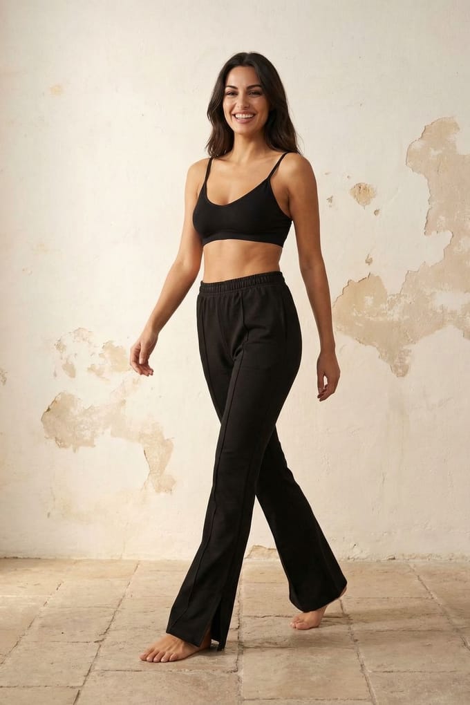 Hoge taille wijde been gebreide joggers