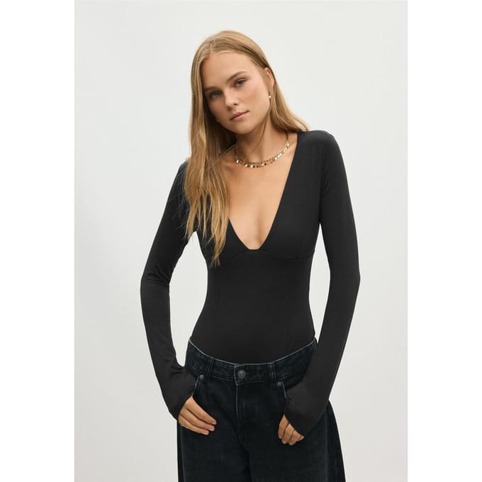 Stradivarius Body met V-hals en snit onder de borst  Zwart S
