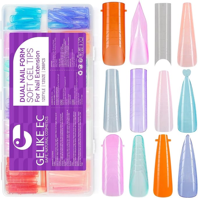 Set van 12 gekleurde nagelvormen voor verlenging en manicure