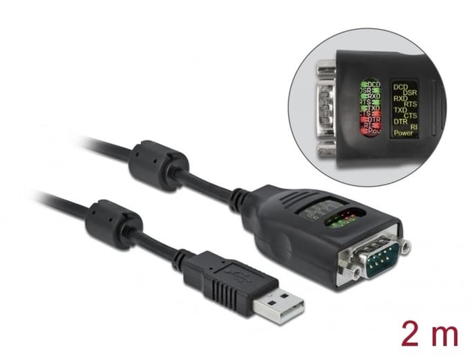 Delock USB Type-A to Serial DB9 Adapter with 9 LED RS-232 Tester