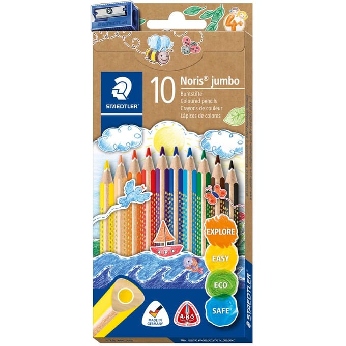STAEDTLER Kleurpotloden "Noris jumbo" + puntenslijper - 10 kleuren