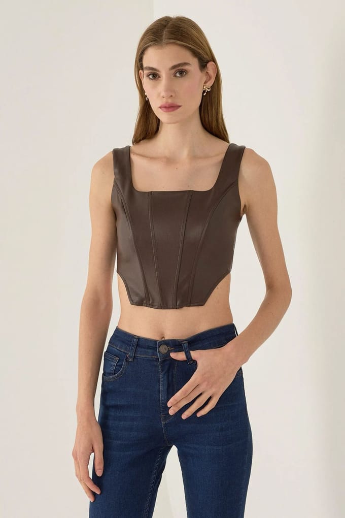 Faux leren korsett met dikke banden