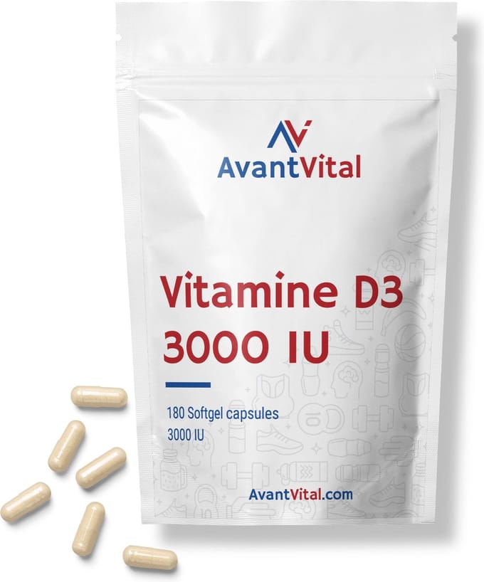 Vitamine D3 - 3000 IU - 180 Softgel Capsules - Hooggedoseerd - AvantVital - Voedingssupplementen