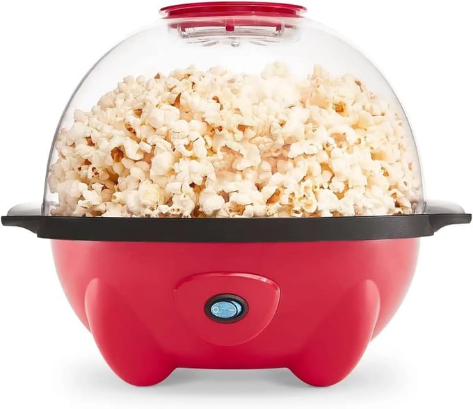 Popcornmachine Elektrisch - Popcornmaker Roerend - Thuis Films Kijken - Deksel Serveerschaal - 18 Kopjes - Rood