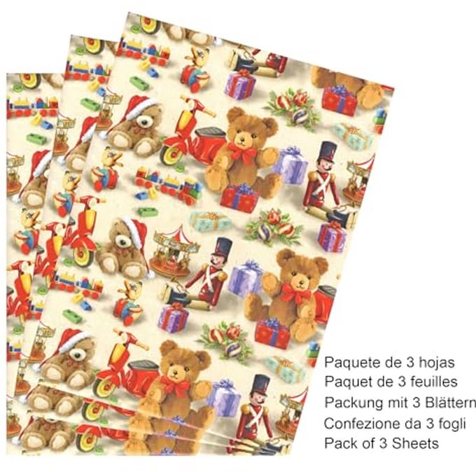 Kerst Cadeau Inpakpapier Set van 3 Vellen - 90 x 65 cm