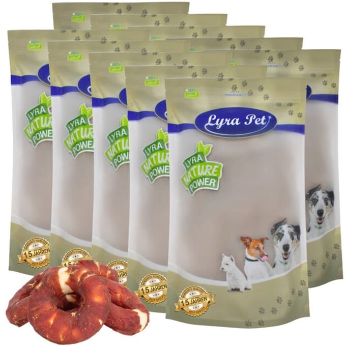 1 - 10 kg Lyra Pet® kauwringen met reepjes eendenborst