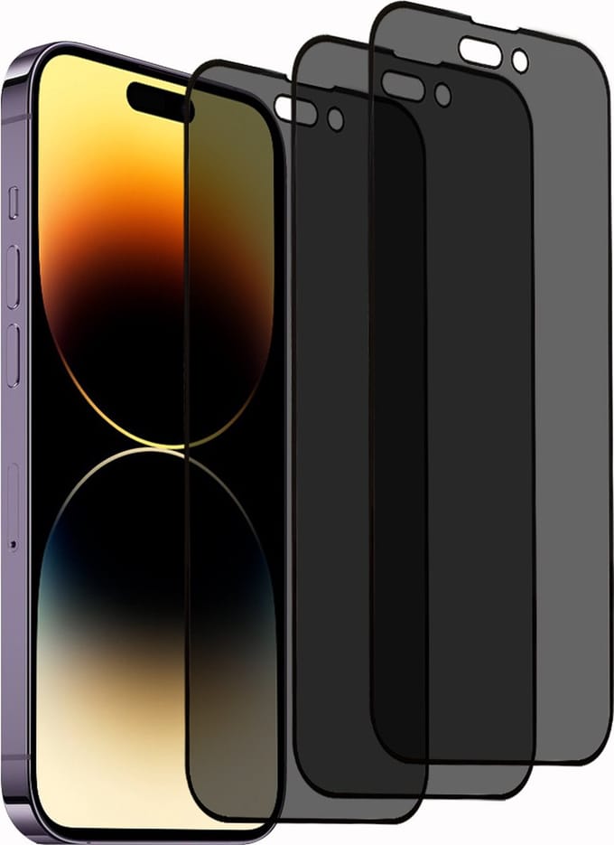 3x iPhone 14 Pro Screenprotector privacy - gehard beschermglas screen protector iPhone 14 Pro - Anti Spy - Arara