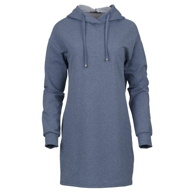Indigo gemêleerde mini jurk met capuchon