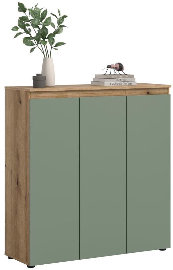 Scarpa dressoir 3 deuren eik decor, stoffig groen.