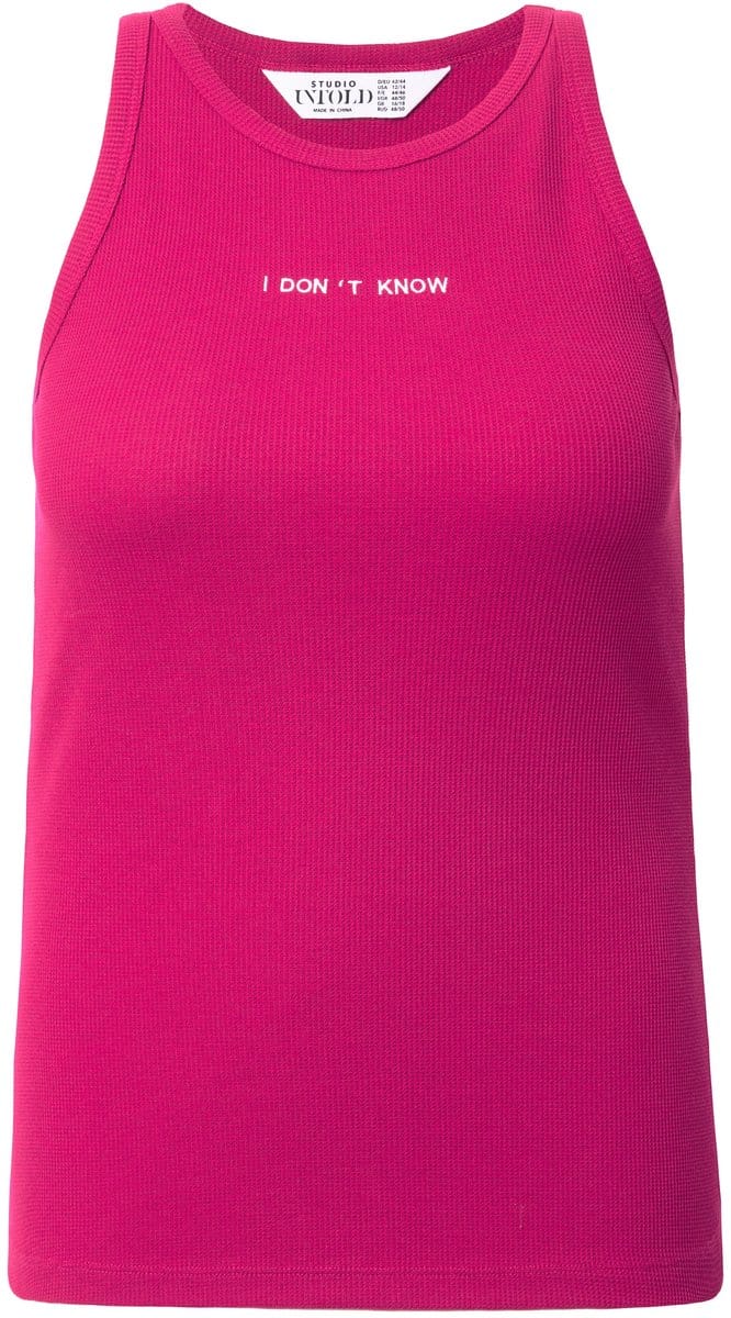Studio Untold - Dames - Tanktop slim shape structuurjersey borduursel - Roze rood - Maat 54+