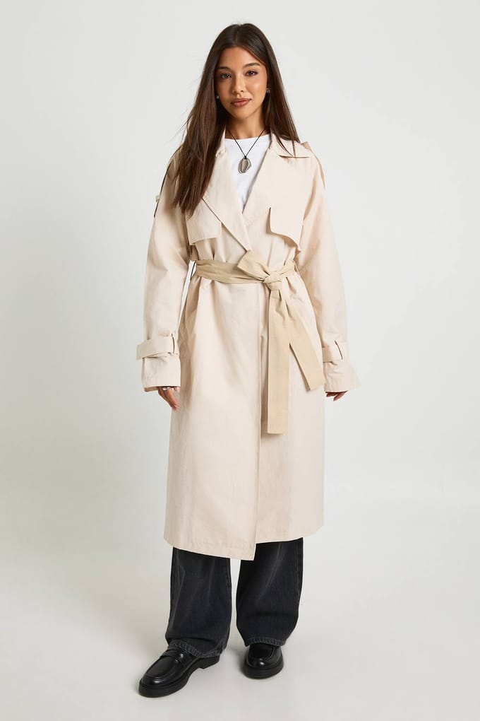 boohoo Dames Trenchcoat met ceintuur | Stone | Maat: 14
