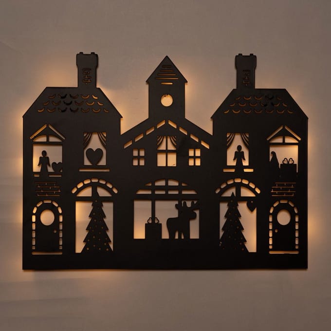 Annas collection - Muurhanger kersthuizen 40x32 cm zwart