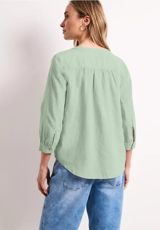 Blouse met gespleten hals van linnenmix