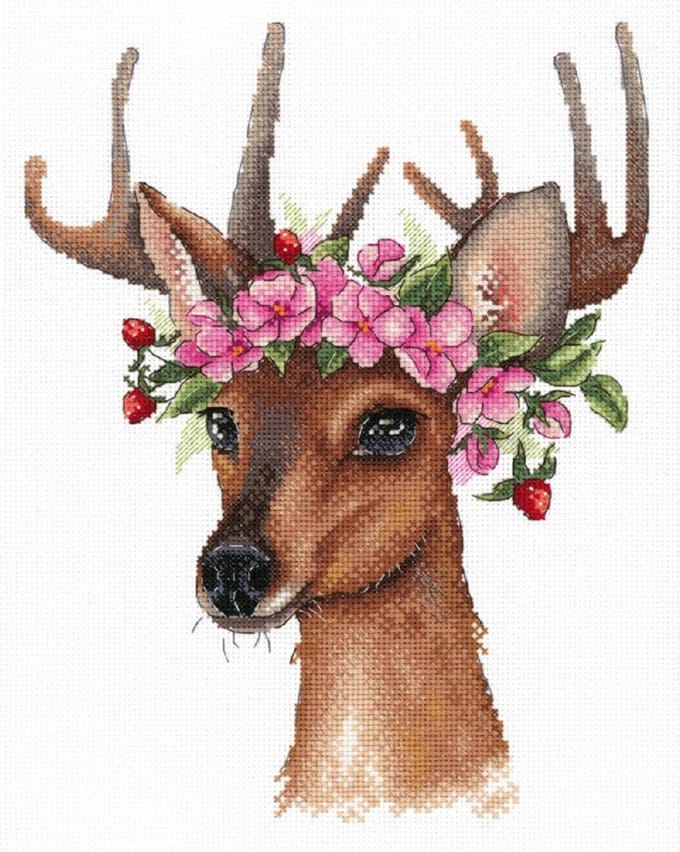 Borduurpakket - Hert Met Bloemen