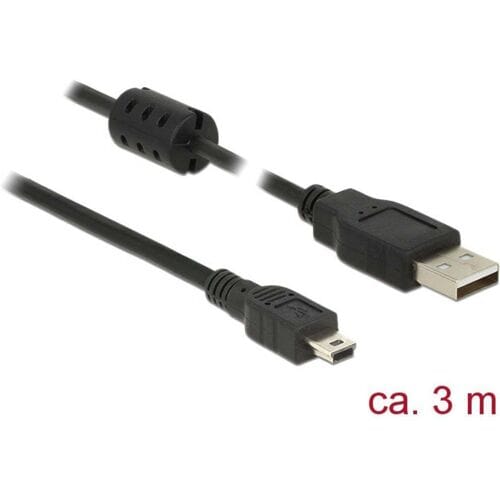 USB Mini B naar USB-A kabel met ferriet kern - USB2.0 - tot 2A / zwart - 3 meter