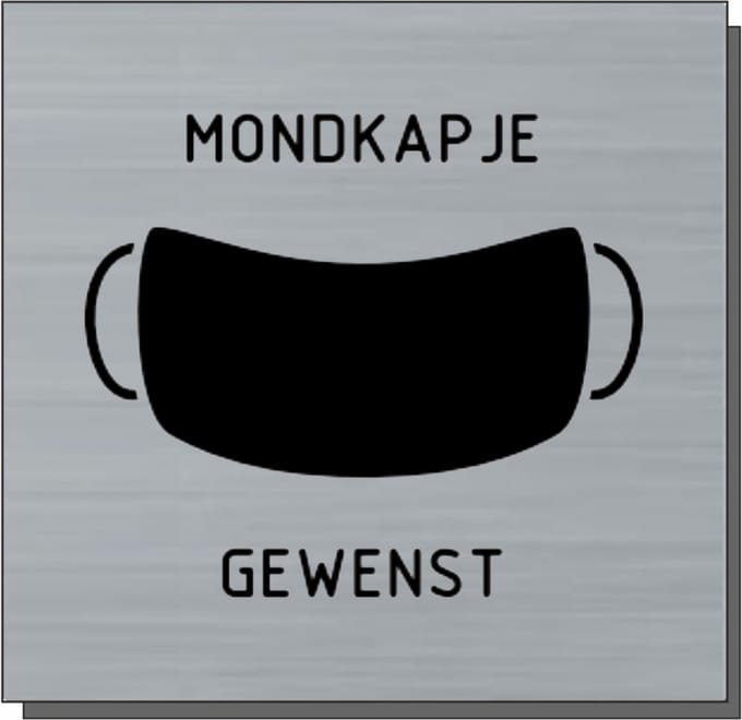 Deurbordje - bordje - Mondkapje gewenst - vierkant met RVS look