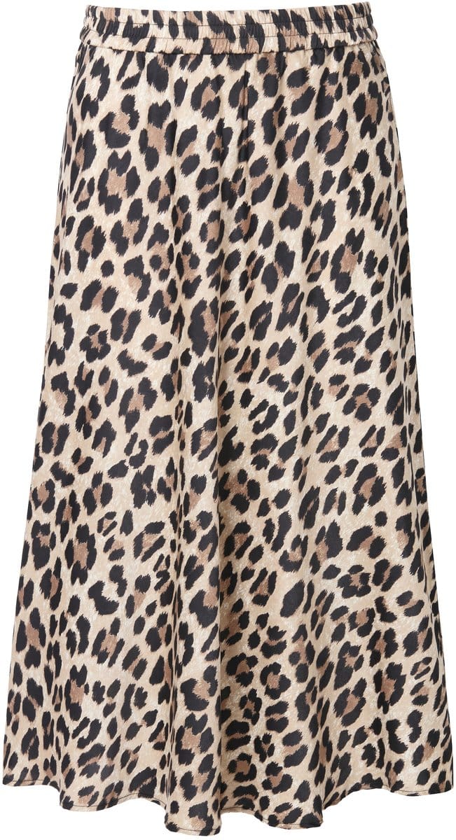 Studio Untold - Dames - Midirok A-lijn glanzend satijn luipaard - Lichtbeige - Maat 54+