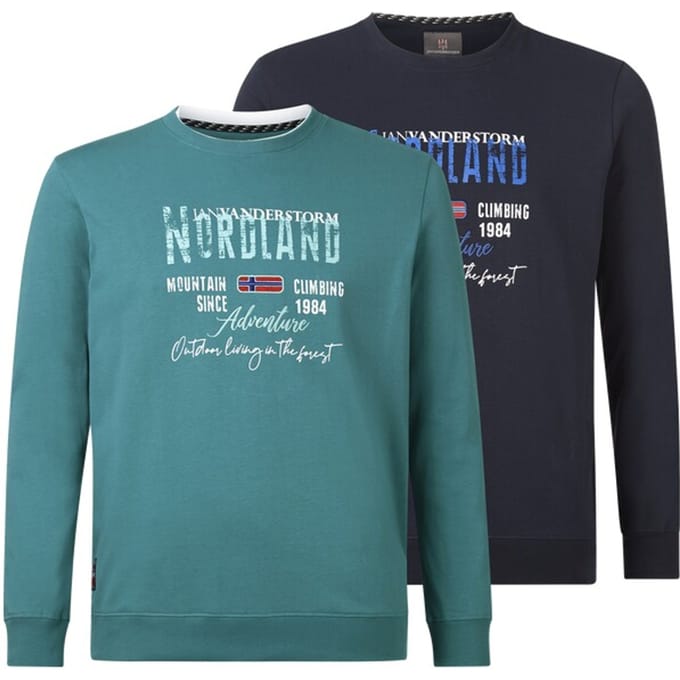 Jan Vanderstorm herren Sweatshirts, Set Van 2 - 76/78 - petrol - Plus Size