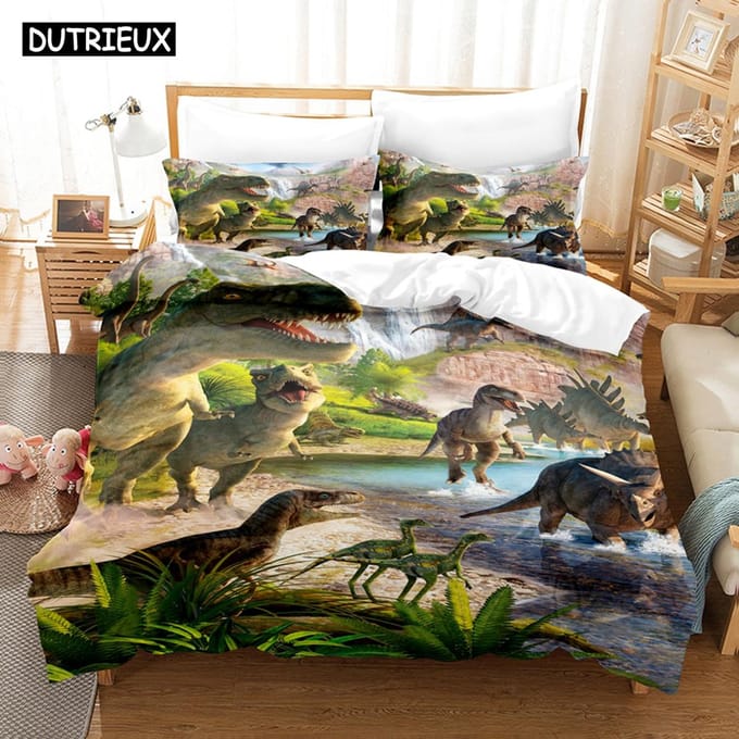 3D De Dinosaurus Beddengoed Sets Dekbedovertrek Set Met Kussensloop Twin Full Queen King Beddengoed Bedlinnen AU Single(140x210cm)