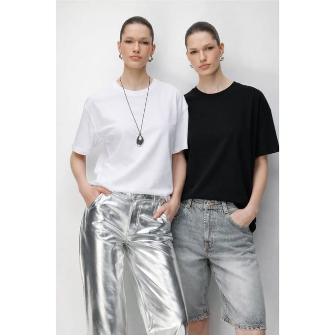 Oversized Geribbelde Crew Neck Twee-Delige T-Shirt Set