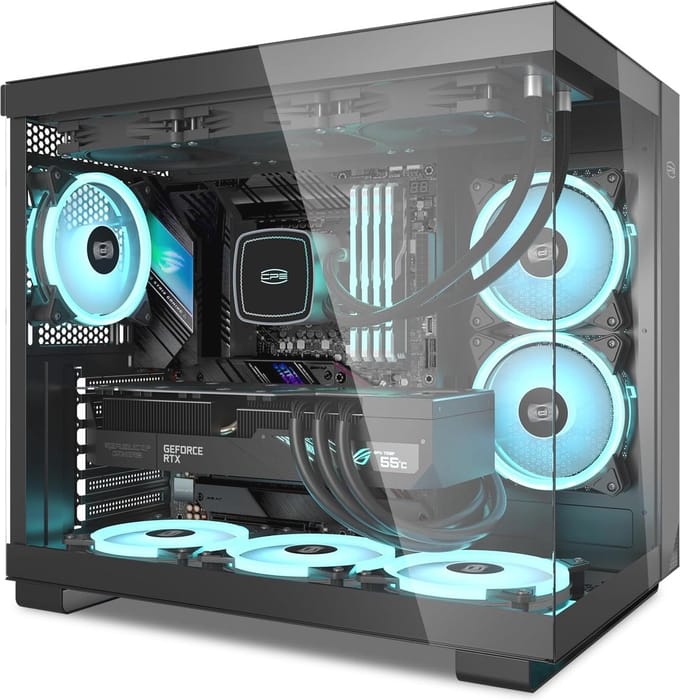 Zwart ARGB PC Behuizing met Dubbelzijdig Glas en 6 Ventilatoren - ATX Case voor Gaming