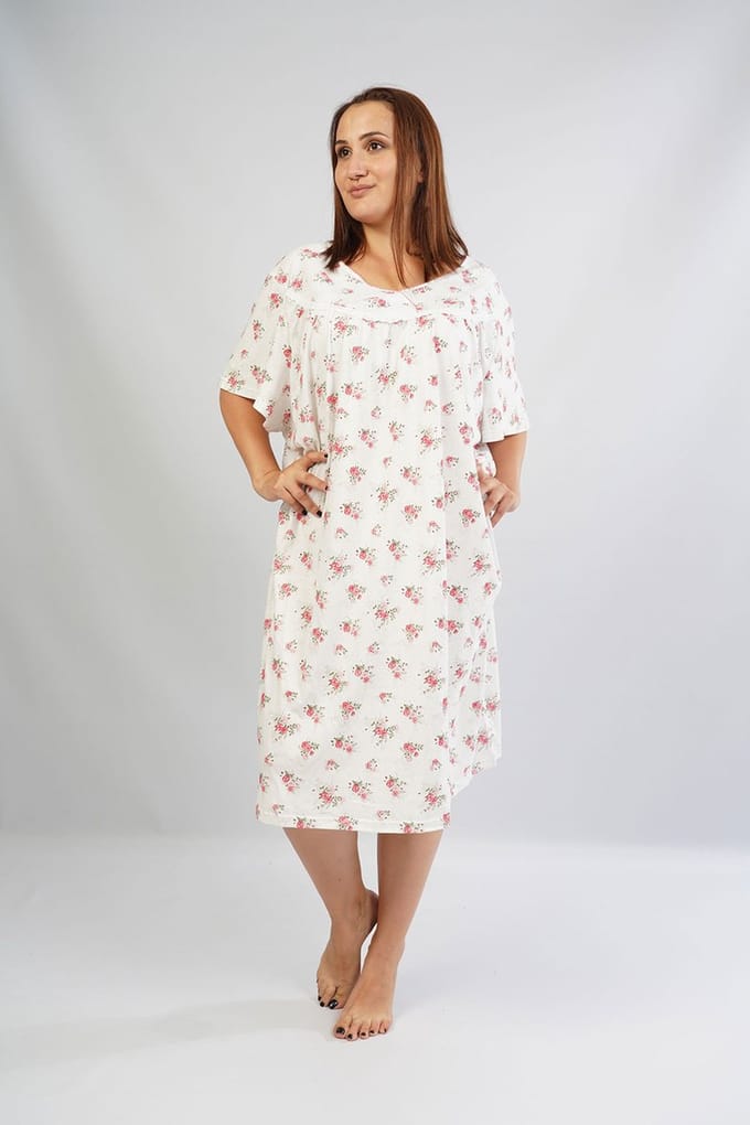 Vienetta - Grote Maten Dames Nachthemd, Korte Mouwen, Roze - 7XL