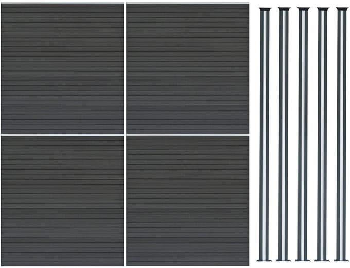 Composiet schuttingpaneel & led palen set - grijs - 185x699 cm