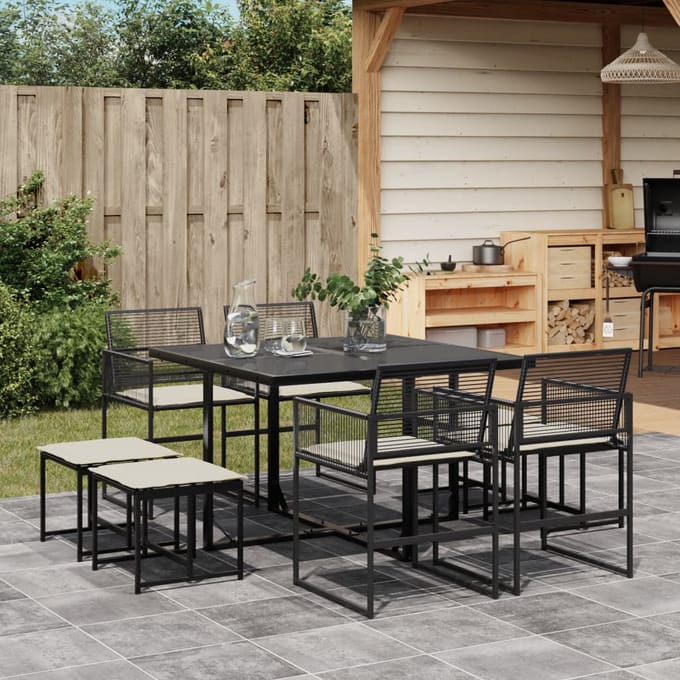vidaXL - 9-delige - Tuinset - poly - rattan - zwart
