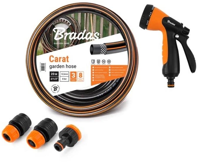 Bradas Carat tuinslang 13 mm (½) + koppelingen en spuitmond – Compleet set 20 m