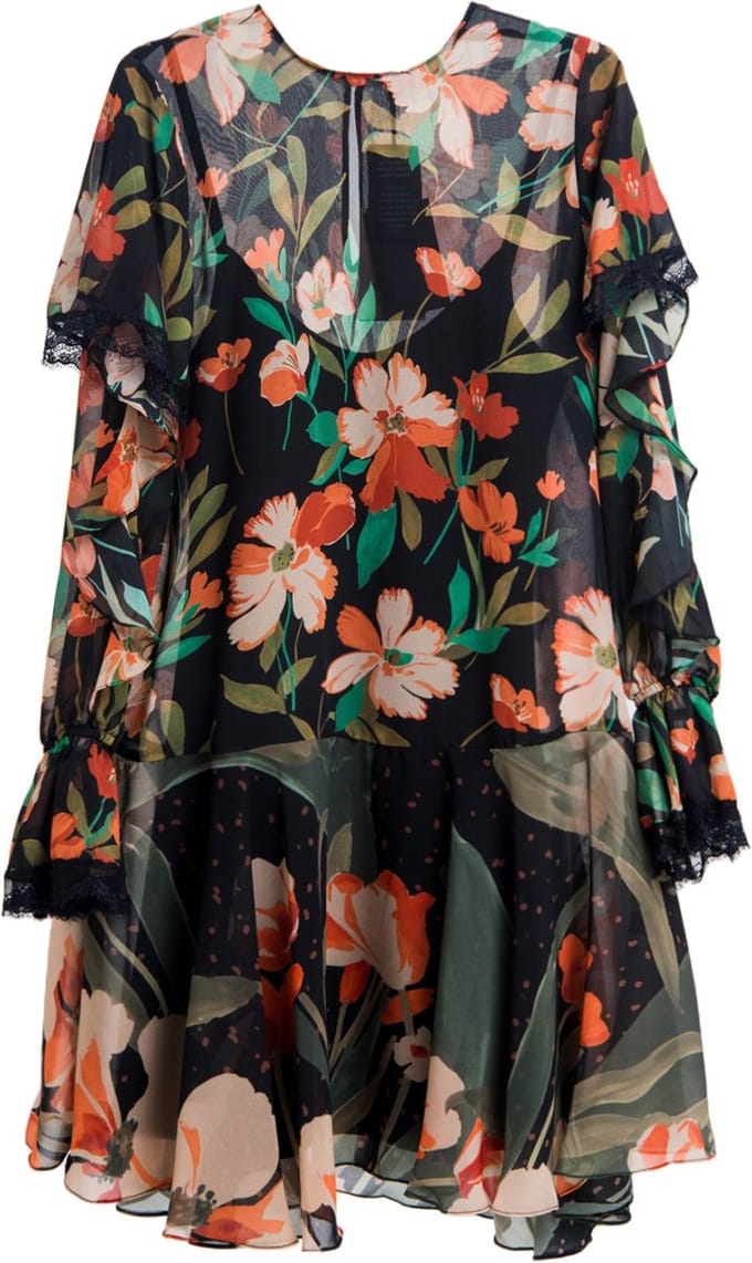 Twinset • zwarte jurk met bloemen • maat 32 (IT38)