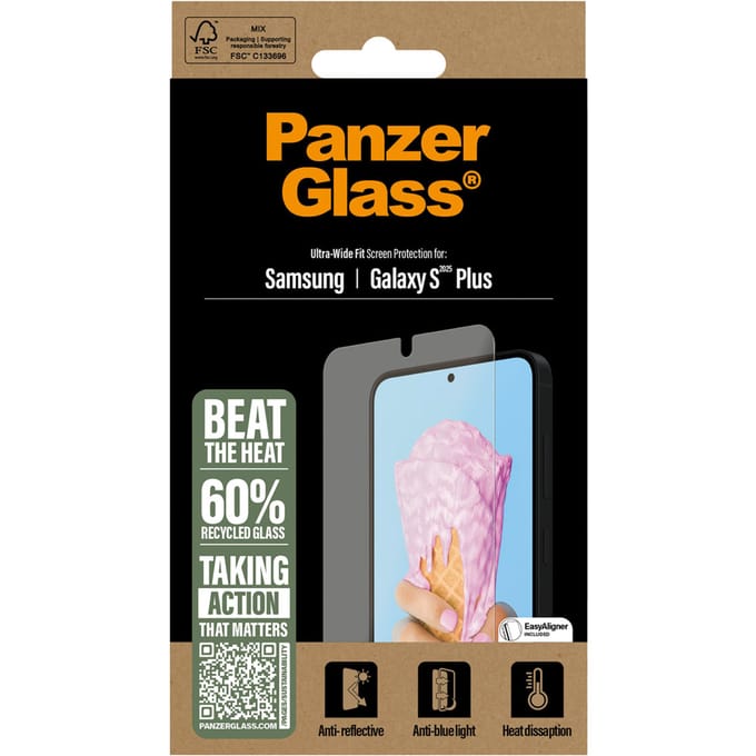 PanzerGlass All-in-One Ultra-Wide Fit Anti-Bacterial Screenprotector geschikt voor Samsung Galaxy S25 Plus
