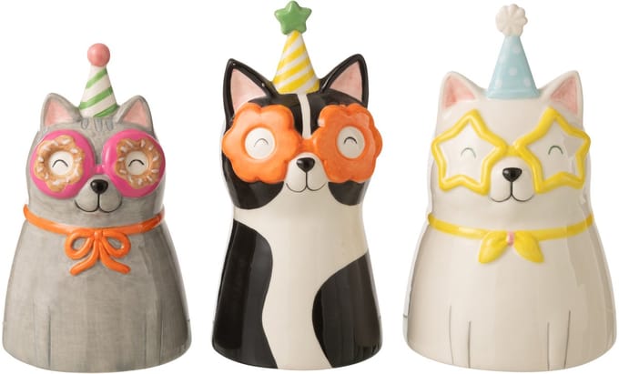 J-Line vaas Kat Bril - keramiek - mix - small - doos van 3