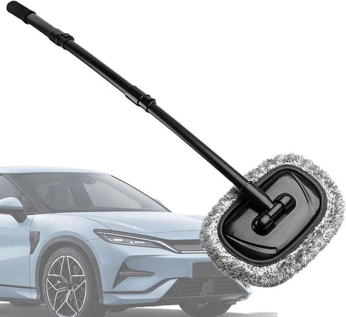 Autowasdweil met steel - Wasborstel auto - Auto reinigen - Gebogen ontwerp - 63 cm - Donkergrijs