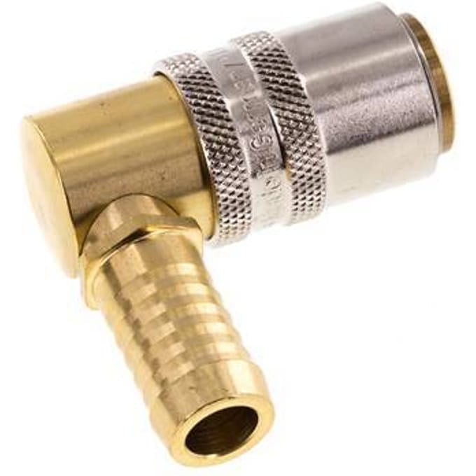 Messing DN 9 Tempereerkoppeling Snelkoppeling 13 mm Slangpilaar Loskoppelbeveiliging 90-deg