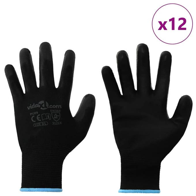 vidaXL Werkhandschoenen 12 st Zwart 9 / l Polyester