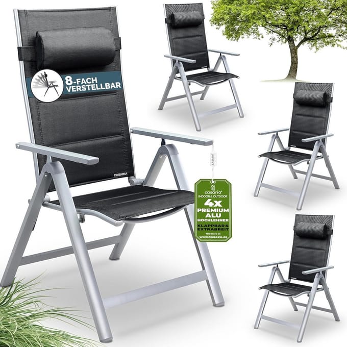Set van 4 Verstelbare Tuinstoelen met Hoge Rugleuning en Kussen - 8 Posities