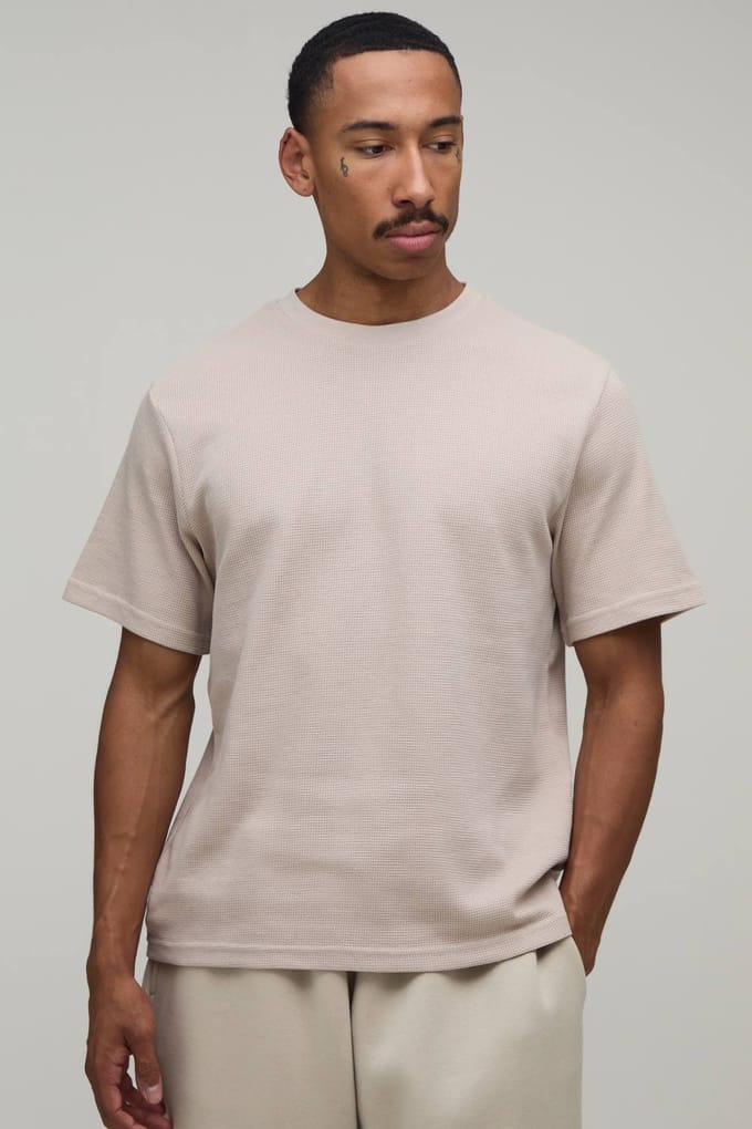 Essentieel Regular Fit Wafel T-shirt | Stone | Size Small
