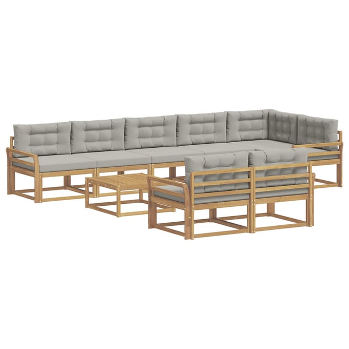 vidaXL - Buiten - bank - set - 9 - st - Wit - en - Lichtgrijs - Polyester