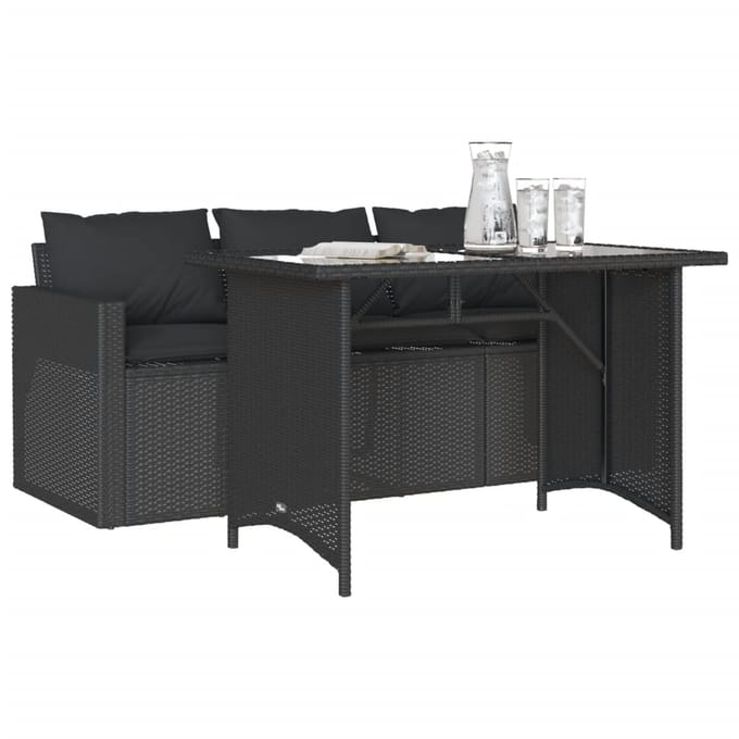 vidaXL - 2-delige - Tuinset - met - kussens - poly - rattan - zwart
