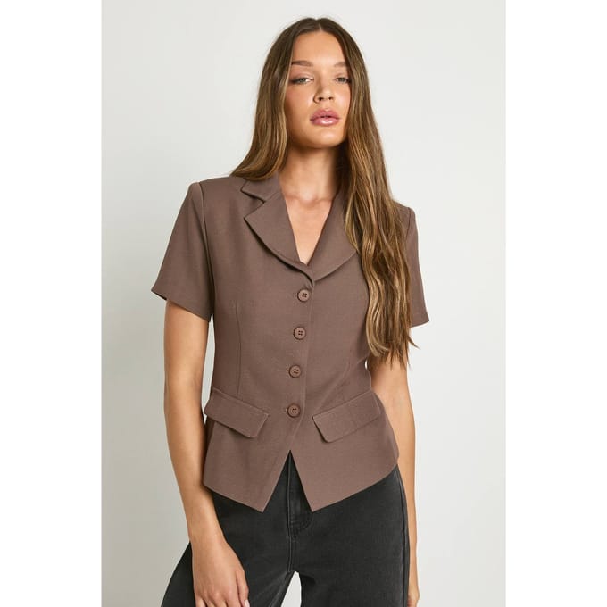 boohoo Dames Korte Mouw Getailleerde Top | Taupe | Maat: 36