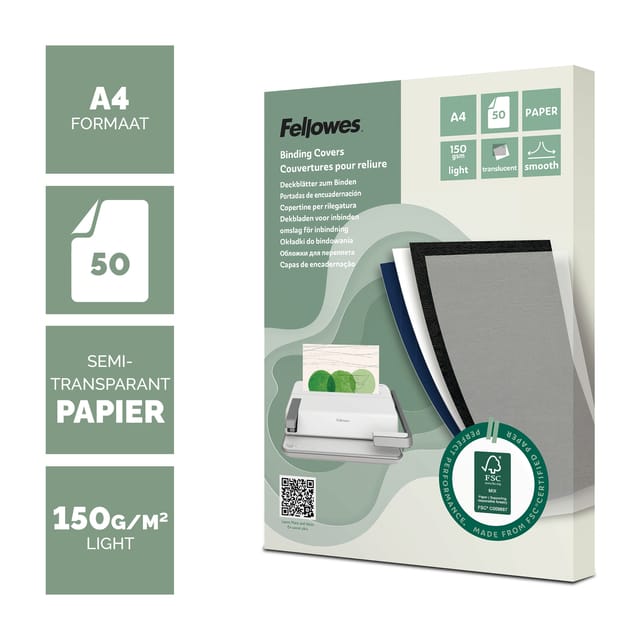 Fellowes-omslag, A4, dikte 0,15 mm, FSC-papier®, transparant, 50 stuks