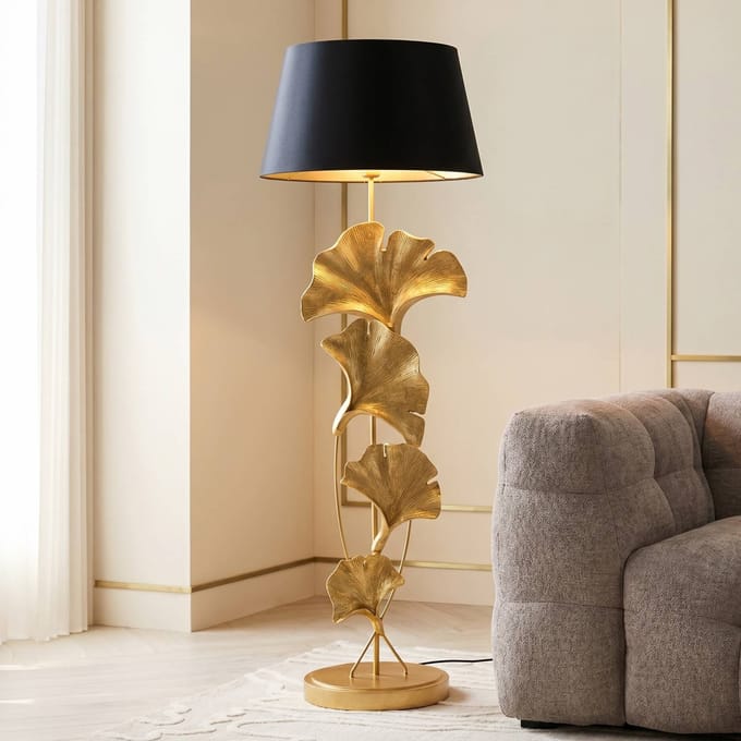 KARE vloerlamp Ginkgo, goud, linnen, hoogte 129 cm, E27