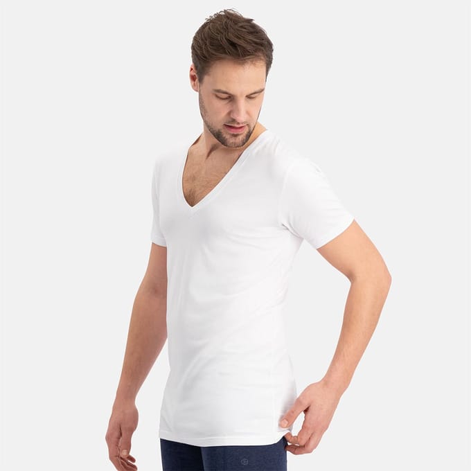 Comfortabel & Zijdezacht Bamboo Basics Slimfit T-Shirts Vigo Diepe V-hals (2-pack) - Wit - S