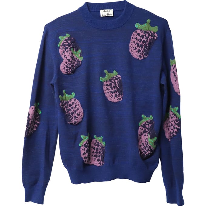 Acne Studio Koray Fruit-Jacquard Trui in Blauw Acryl