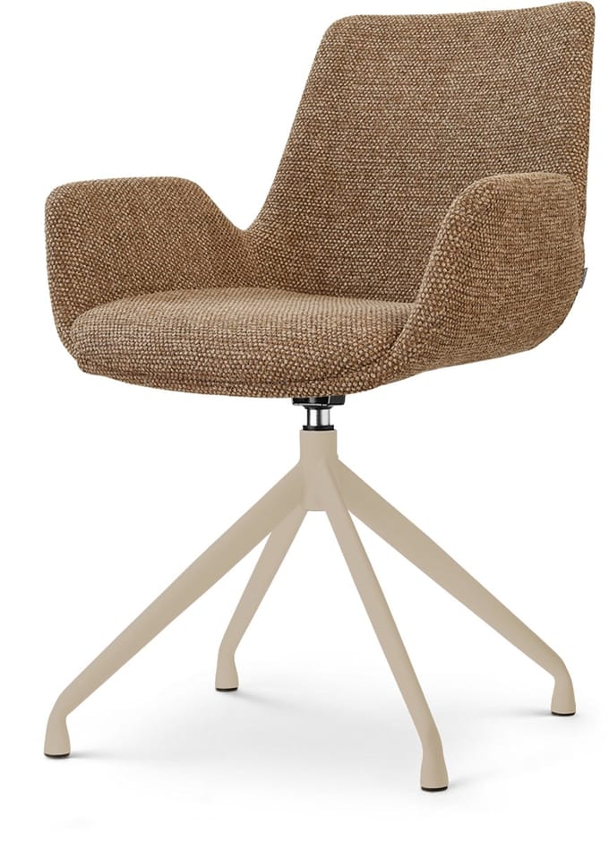 Nolon Nola-Eef Draaibare Eetkamerstoel Bruin Blend - Beige Onderstel - Comfortabel - Armleuning - Modern - Elegant